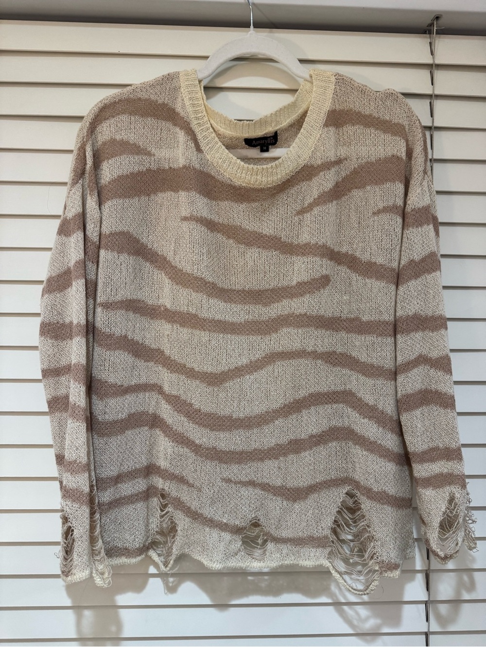 Amaryllis Cream & Tan Zebra-Pattern Crewneck Sweater